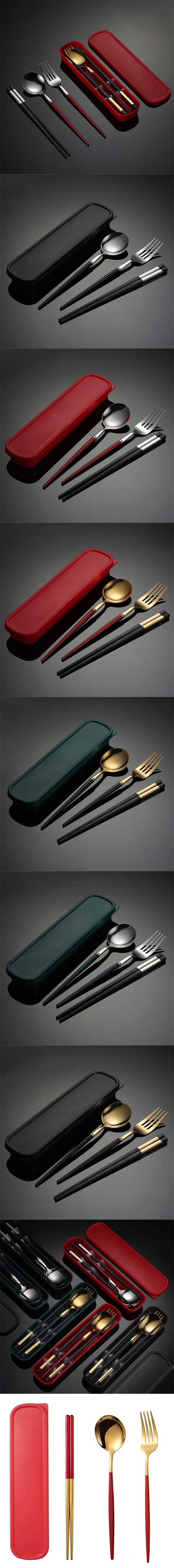 緋紅墨綠盒小奢金靜音便攜餐具組